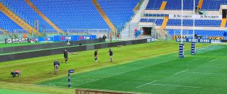 Estensione area di meta in erba sintetica per torneo VI nazioni di rugby presso lo Stadio Olimpico di Roma.